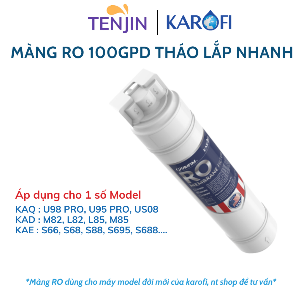 Màng RO Karofi 100GPD Thay Nhanh Nhập Khẩu Mỹ Kiểu Mới Model KQA-U95 PRO, M82, L82... Công Suất Lọc 20L/H