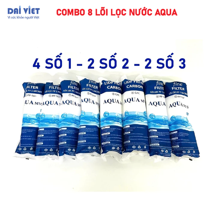 Combo 8 lõi lọc nước 123 Aqua - Gồm 4 lõi số 1, 2 lõi số 2, 2 lõi số 3