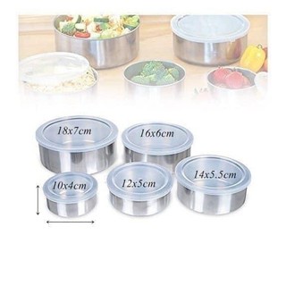 Bộ 5 hộp đựng thực phẩm inox kèm nắp nhựa cao cấp, thố lạnh bảo quản tiện lợi