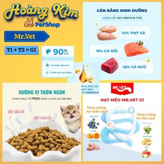 MRVET / Mr Vet (Combo 2gói x 1kg )Thức Ăn Cho Mèo Hạt Topping Cao Cấp T1, T2, T3, T4, G1 - Hoàng Kim