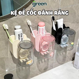 Kệ Để Bàn Chải Kèm Cốc Đánh Răng Gắn Tường, Giá Treo Bàn Chải Đánh Răng Tiện Lợi Decor Nhà Tắm