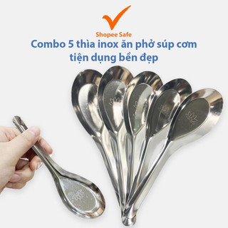 Combo 5 thìa inox ăn phở súp cơm tiện dụng bền đẹp dễ vệ sinh dùng hằng ngày