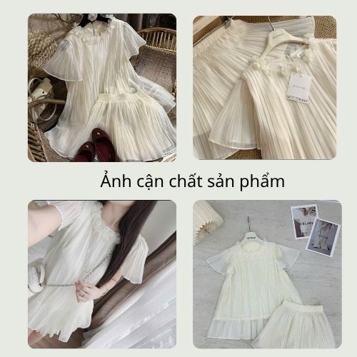 Set đồ nữ áo babydoll voan xoè xếp ly mix chân váy xoè cạp chun, đồ bộ nữ tiểu thư sang chảnh HCOM26214