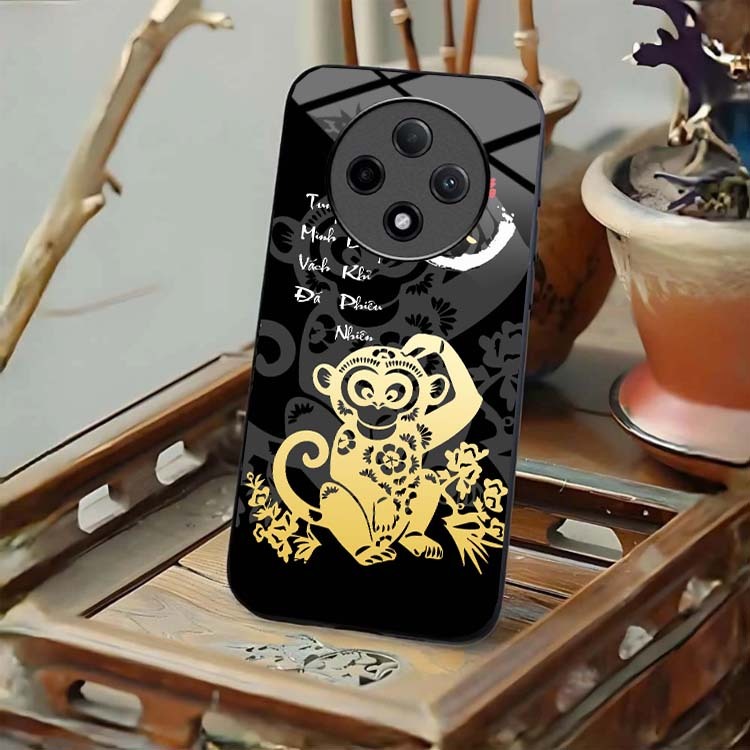 Ốp Lưng Cho OPPO RENO 12F 5G Mặt Lưng Kính Cường Lực 12 Con Giáp Thư Pháp