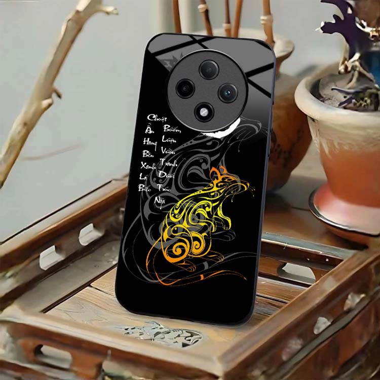 Ốp Lưng Cho OPPO RENO 12F 5G Mặt Lưng Kính Cường Lực 12 Con Giáp Thư Pháp