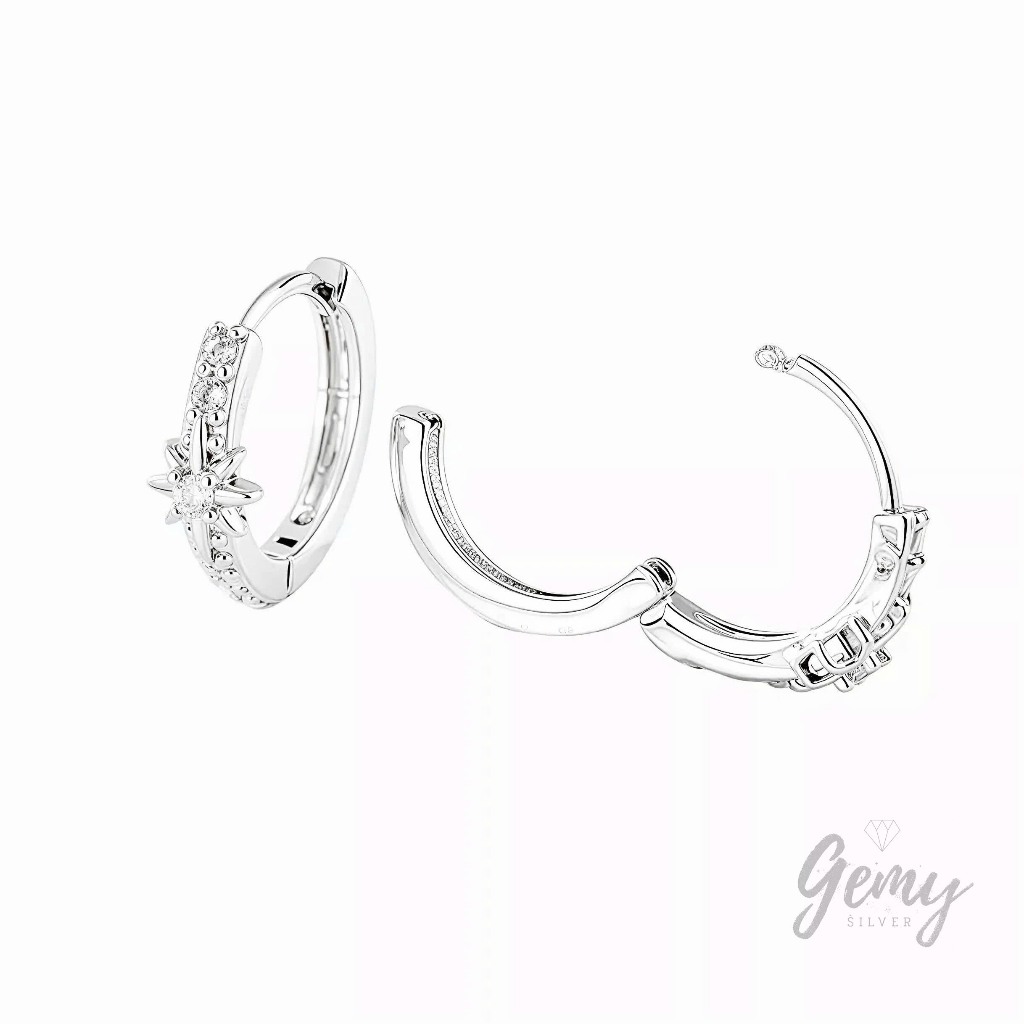Khuyên tai nam thanh thẳng bạc S925 Starlight 2 mặt khuyên thiết kế ngôi sao cực chất KN150 (1 chiếc) | GEMY SILVER