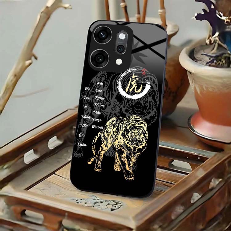 Ốp Lưng Cho OPPO RENO 14, RENO 14F, RENO 14 PRO Mặt Lưng Kính Cường Lực 12 Con Giáp Thư Pháp