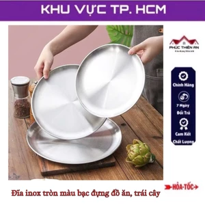 Đĩa inox tròn màu bạc đựng đồ ăn, trái cây - tiện dụng, siêu bền