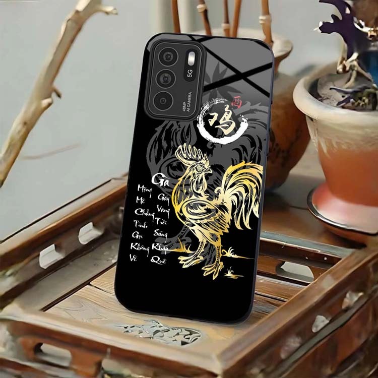Ốp Lưng Cho OPPO RENO 6 5G, RENO 6Z 5G, RENO 6 PRO 5G Mặt Lưng Kính Cường Lực 12 Con Giáp Thư Pháp