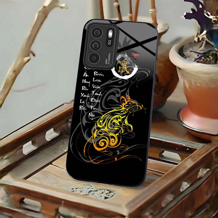 Ốp Lưng Cho OPPO RENO 6 5G, RENO 6Z 5G, RENO 6 PRO 5G Mặt Lưng Kính Cường Lực 12 Con Giáp Thư Pháp