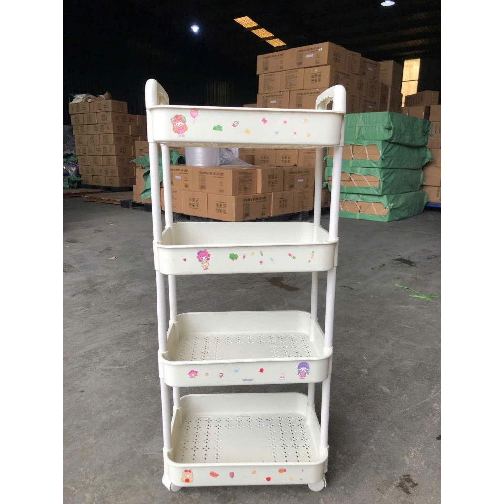 Hỏa Tốc kèm sticker Kệ để đồ đa năng 4 tầng bánh xe di chuyển tiện lợi đựng đồ phòng khách phòng ngủ