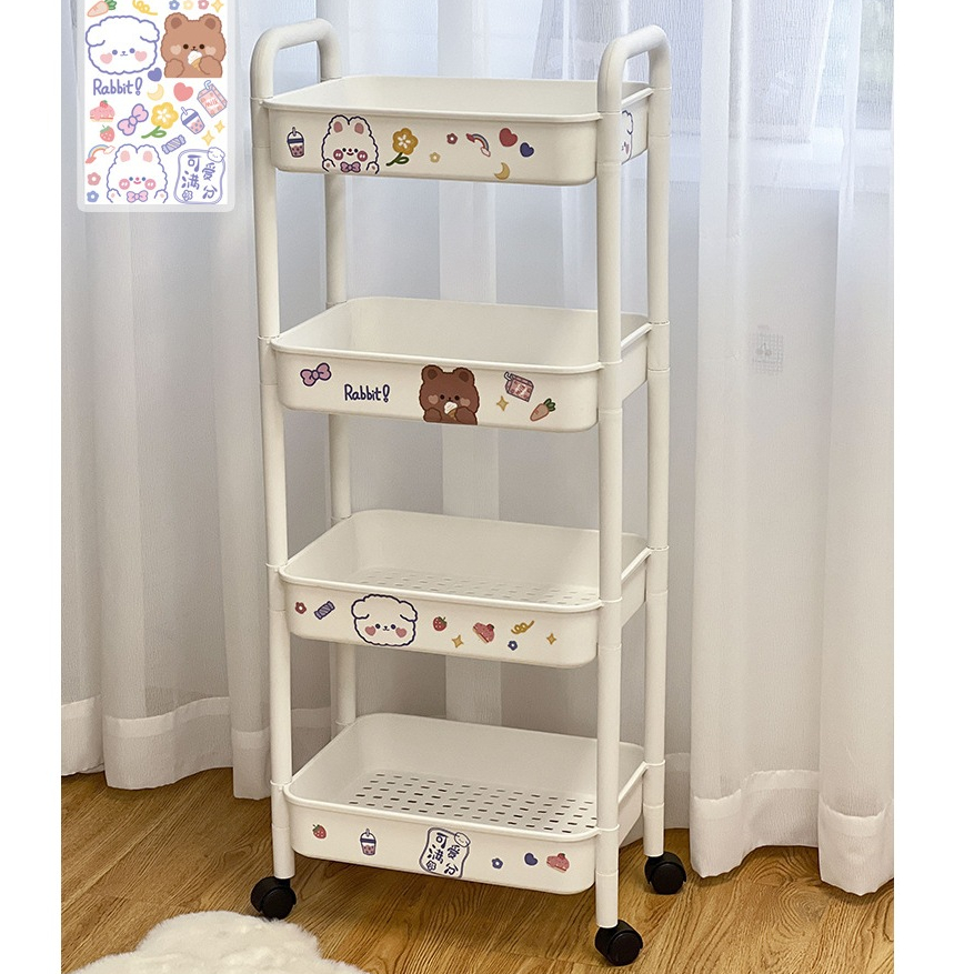 Hỏa Tốc kèm sticker Kệ để đồ đa năng 4 tầng bánh xe di chuyển tiện lợi đựng đồ phòng khách phòng ngủ