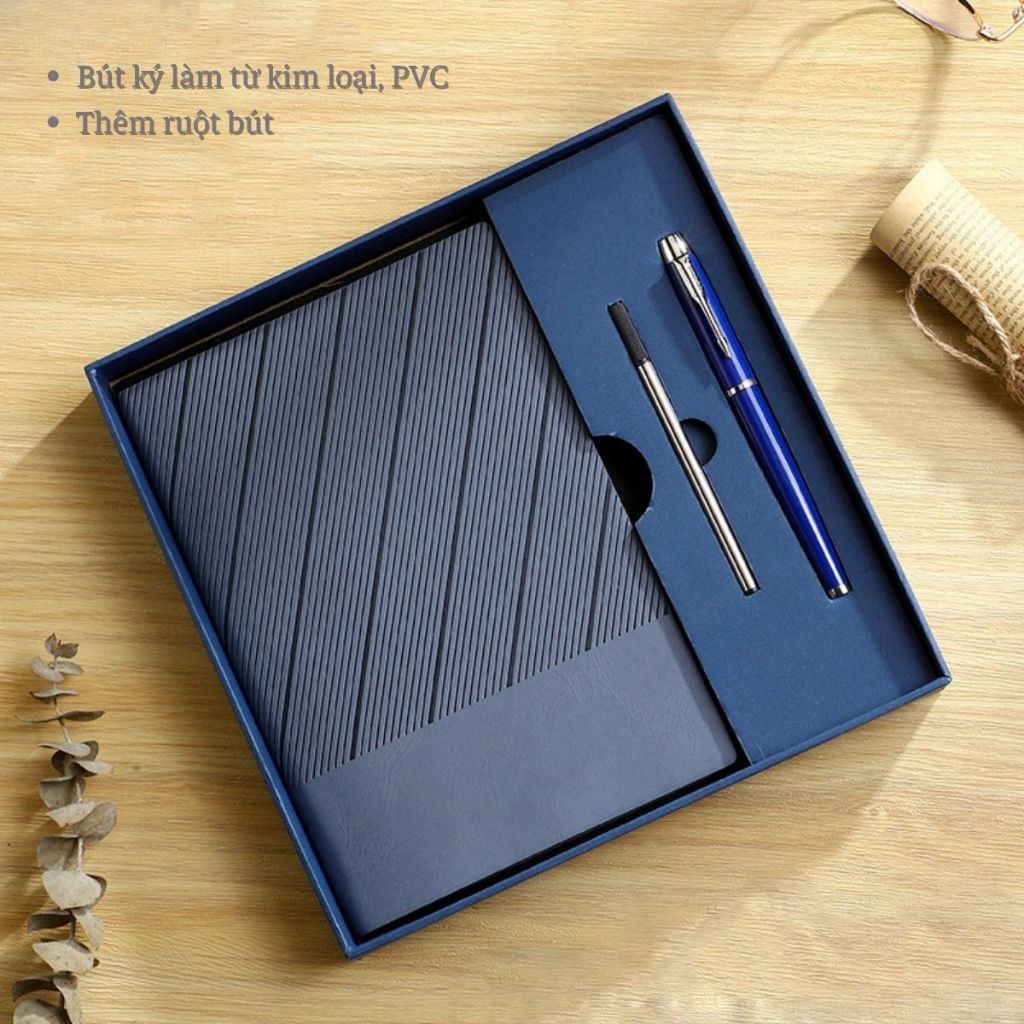 Set sổ bút quà tặng 200 trang, có ngòi thay, bộ quà kèm hộp và túi, thiệp