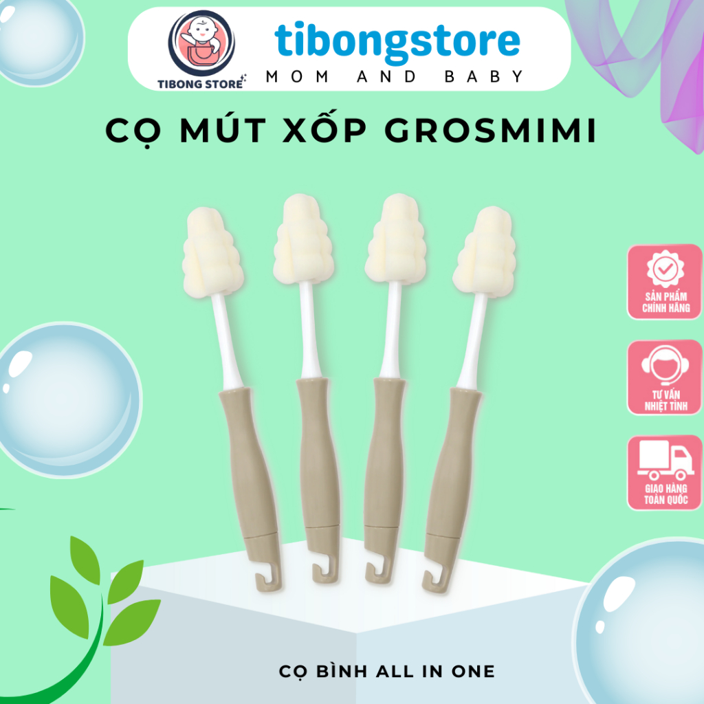 Cọ bình sữa bọt biển Grosmimi All in one set 4 cọ hoặc tách lẻ |tibongstore.