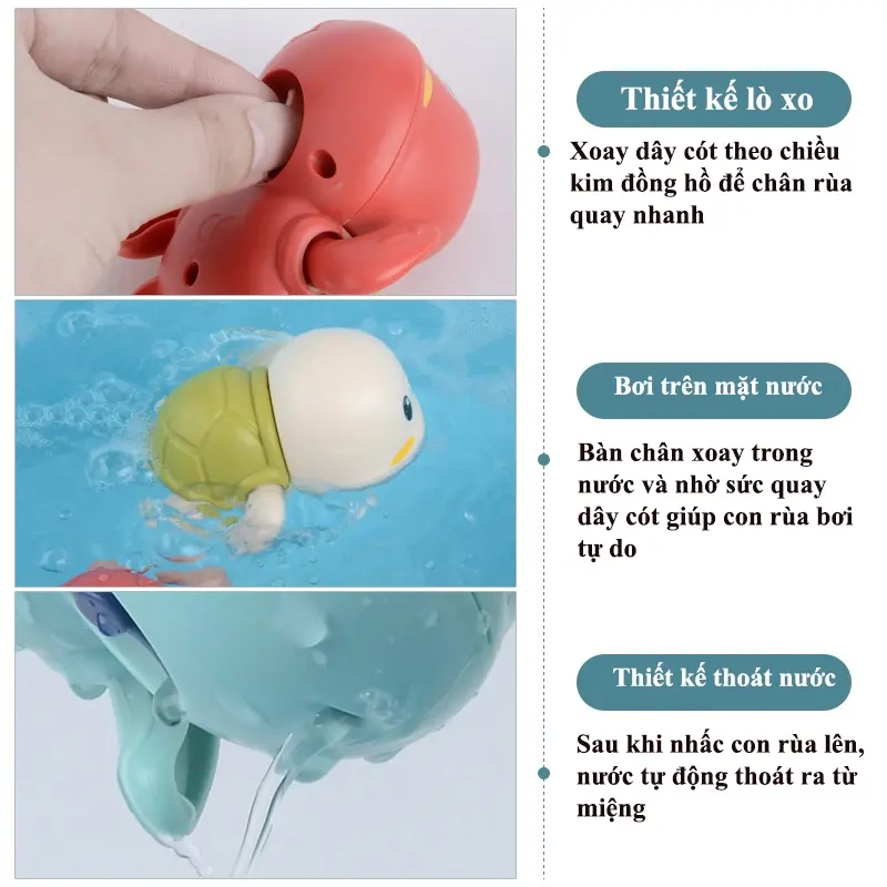 Đồ Chơi Nhà Tắm - Vịt, Cá Heo, Cua, Rùa Vặn Cót Thả Trong Nước Giúp Bé Thích Thú Hơn Khi Tắm
