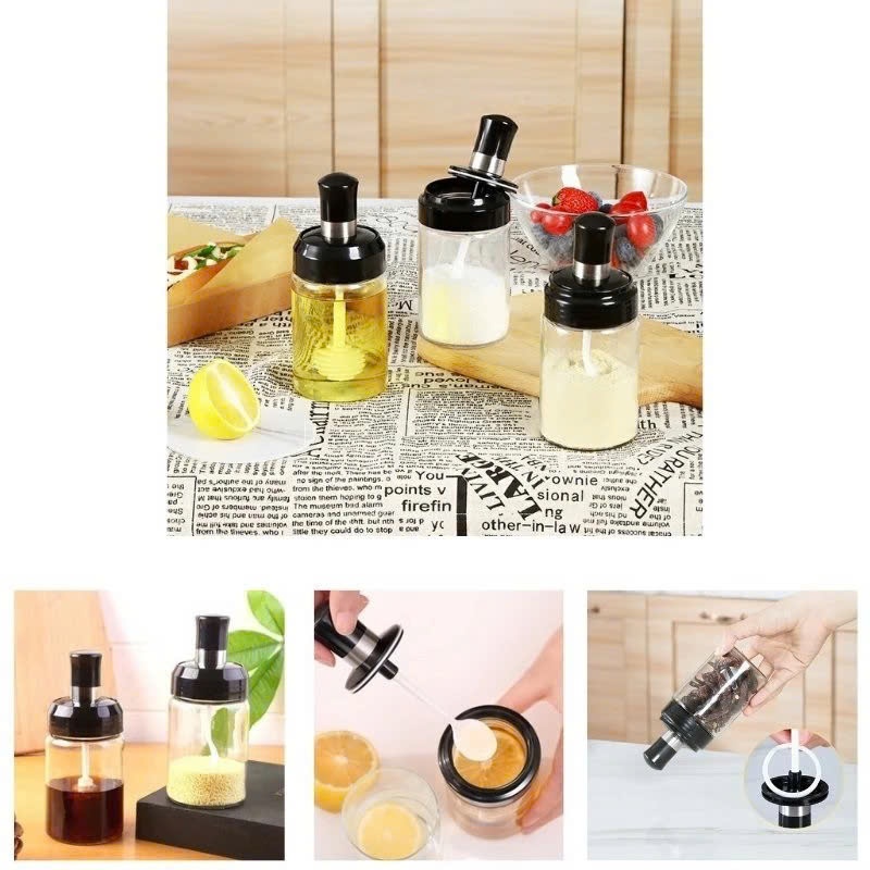Lọ Đựng Gia Vị Kèm Muỗng Thông Minh,Lọ Gia Vị Chống Ẩm Bảo Quản Tốt - HŨ ĐỰNG GIA VỊ THỦY TINH NHÀ BẾP TIỆN LỢI