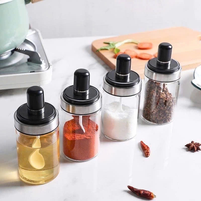 Lọ Đựng Gia Vị Kèm Muỗng Thông Minh,Lọ Gia Vị Chống Ẩm Bảo Quản Tốt - HŨ ĐỰNG GIA VỊ THỦY TINH NHÀ BẾP TIỆN LỢI