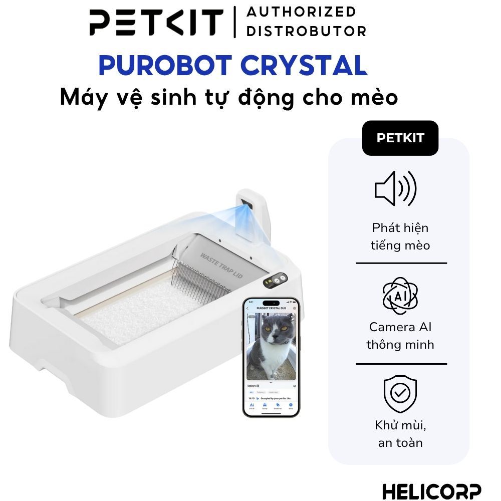 Máy Dọn Phân Mèo Tự Động, Nhà Vệ Sinh Cho Mèo Purobot Crystal Duo Phù Hợp Với Cát Thủy Tinh