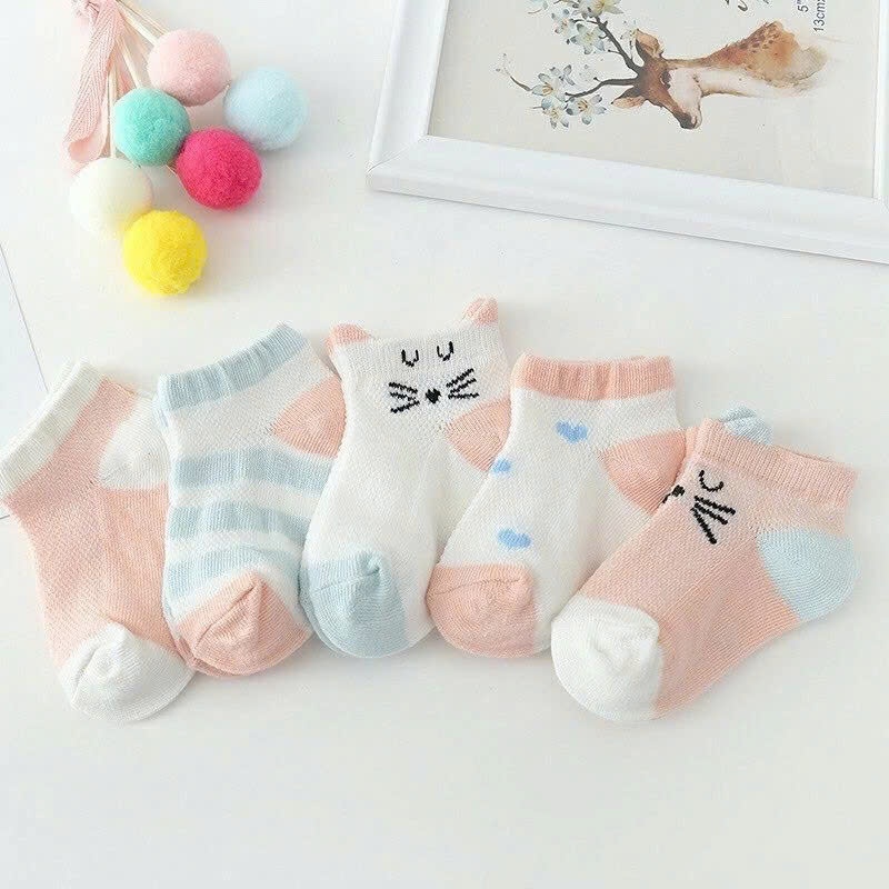 Set 5 Đôi Tất Lưới cho bé, Tất thông hơi co giãn mềm bé trai bé gái từ 0 tới 3 tuổi