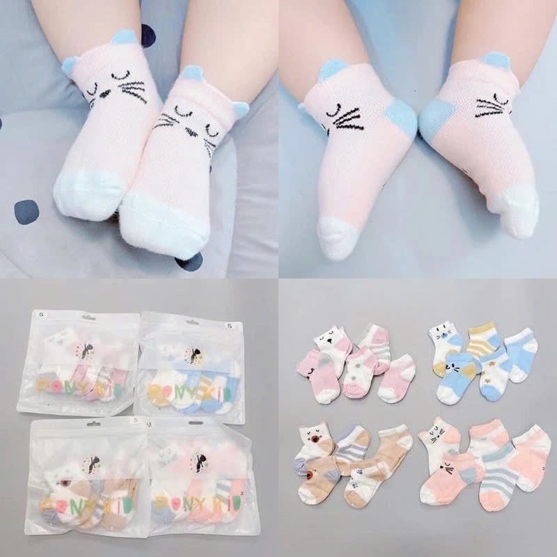 Set 5 Đôi Tất Lưới cho bé, Tất thông hơi co giãn mềm bé trai bé gái từ 0 tới 3 tuổi