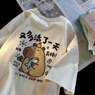 Áo thun phông nữ nam KONOVA form rộng chất liệu cotton khô loại 1 in hình CABYBARA