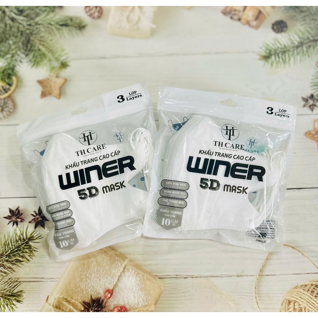 Thùng 500 cái Khẩu Trang 5D WINER 3 Lớp túi Zip dày dặn, Êm tai,Chống Nắng,Tia UV. Mix màu.