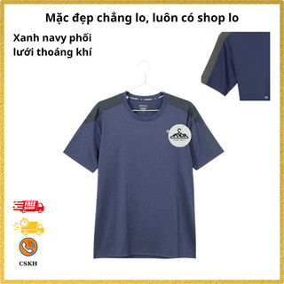 Áo Thun Nam Phối Lưới Vai Màu Navy – Lưng Vai Lưới Mát –Mặc Gọn Người, Tôn Dáng Chuẩn