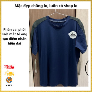 Áo Thun Nam Phối Lưới Vai Màu Navy – Lưng Vai Lưới Mát –Mặc Gọn Người, Tôn Dáng Chuẩn