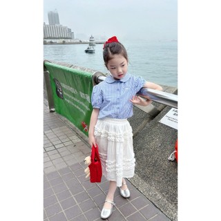 [B&G] Sét váy áo sơ mi caro kèm chân váy trắng dài tiểu thư cho bé gái từ 12-45kg(2-12 tuổi)