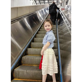 [B&G] Sét váy áo sơ mi caro kèm chân váy trắng dài tiểu thư cho bé gái từ 12-45kg(2-12 tuổi)
