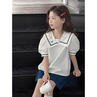 [B&G] Sét bộ áo kaki trắng kèm quần đùi xanh cho bé gái từ 12-45kg(2-12 tuổi)