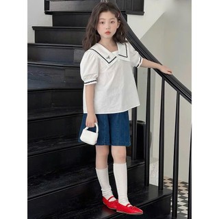 [B&G] Sét bộ áo kaki trắng kèm quần đùi xanh cho bé gái từ 12-45kg(2-12 tuổi)