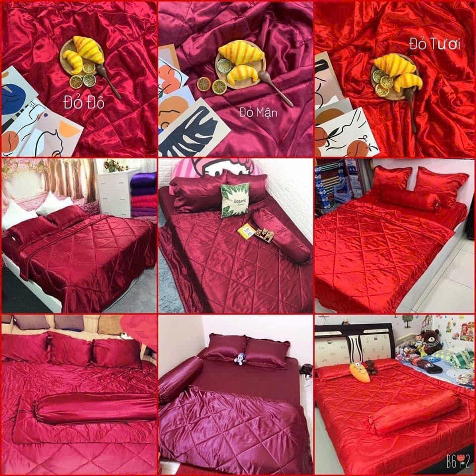Bộ Phi Lụa Trải Nệm - Nguyên Bộ Phi Lụa Màu Đỏ Đô