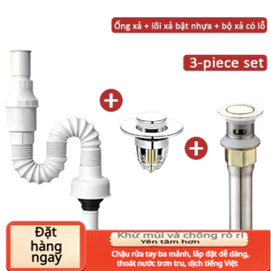 ống xả chậu rửa chén: Nhấn + Nắp Bật Có Lỗ + Ống Trắng | Ngăn Mùi, Không Rò Rỉ, Lắp Gọn Trong 1 Phút