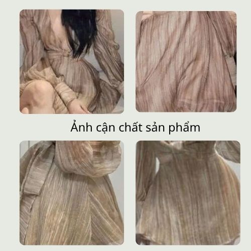 Váy nữ cổ V chiết eo chất voan dáng xoè tay dài, đầm nữ phong cách tiểu thư dịu dàng HCOM26057