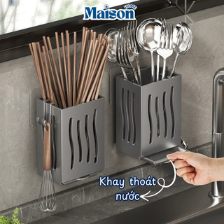 Ống Đựng Đũa Muỗng Gắn Tường MAISON Có Khay Thoát Nước Thông Minh, Chất Liệu Thép Không Gỉ, Khay Đựng Dụng Cụ Nhà Bếp