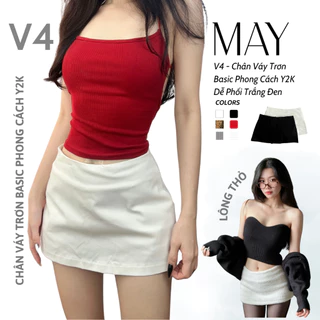 V4 - Chân Váy Trơn Basic Phong Cách Y2K Dễ Phối Trắng Đen