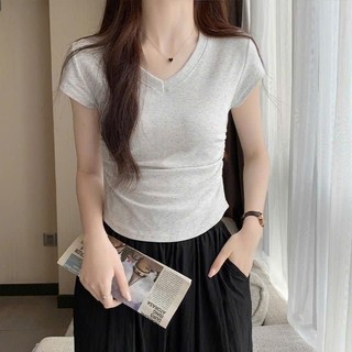 Áo Kiểu Croptop Dáng Lỡ Cổ Tim Rúm Eo nữ