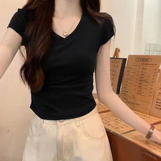 Áo Kiểu Croptop Dáng Lỡ Cổ Tim Rúm Eo nữ
