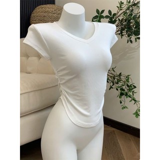 Áo Kiểu Croptop Dáng Lỡ Cổ Tim Rúm Eo nữ