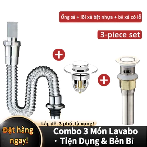 Combo xả lavabo｜Lõi nhấn đồng + nắp cống ngăn mùi +xiphong chậu rửa bát｜Chống nghẹt, dễ lắp, bền đẹp