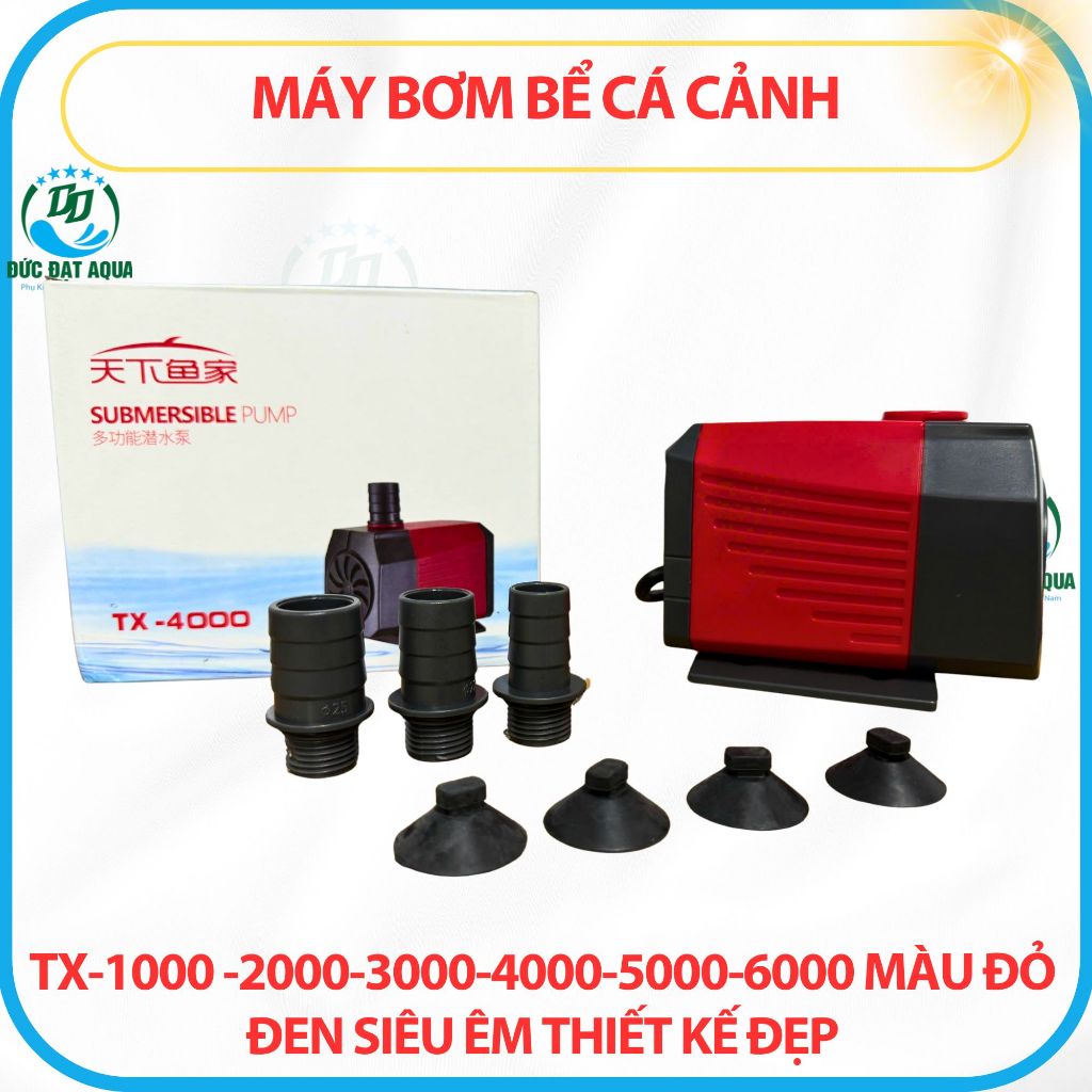 Máy Bơm bể cá cảnh TX-1000 -2000-3000-4000-5000-6000 màu đỏ đen siêu êm thiết kế đẹp cho hồ cá 6