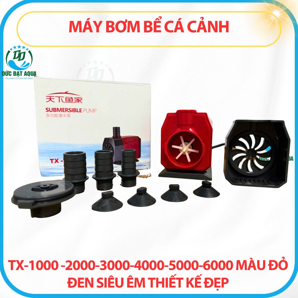 Máy Bơm bể cá cảnh TX-1000 -2000-3000-4000-5000-6000 màu đỏ đen siêu êm thiết kế đẹp cho hồ cá
