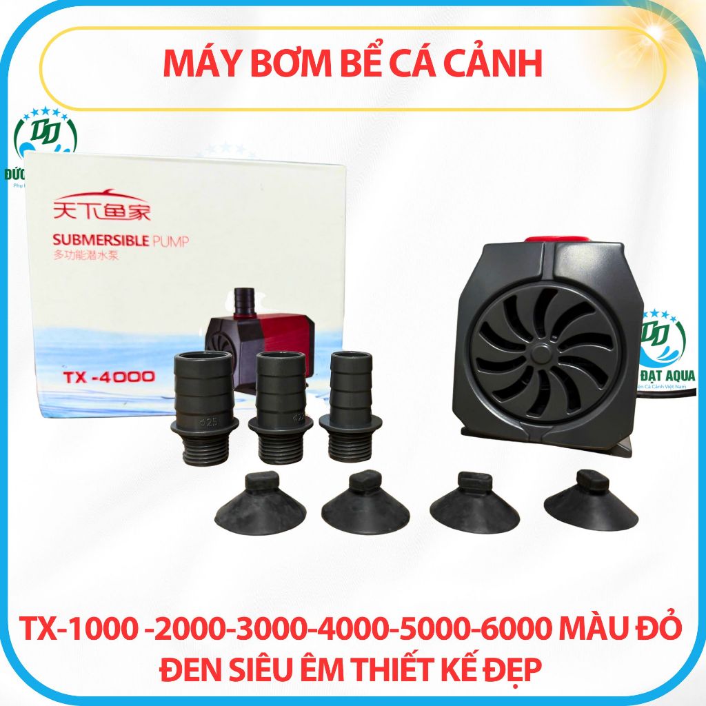 Máy Bơm bể cá cảnh TX-1000 -2000-3000-4000-5000-6000 màu đỏ đen siêu êm thiết kế đẹp cho hồ cá 5