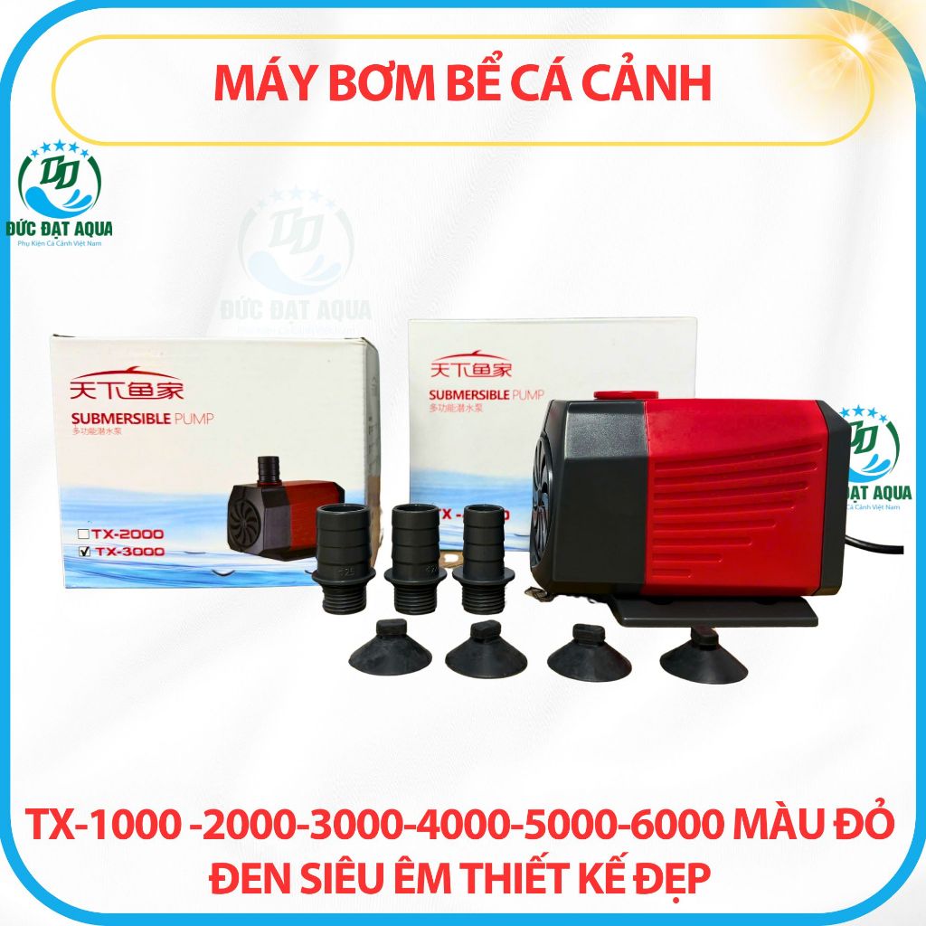 Máy Bơm bể cá cảnh TX-1000 -2000-3000-4000-5000-6000 màu đỏ đen siêu êm thiết kế đẹp cho hồ cá 3