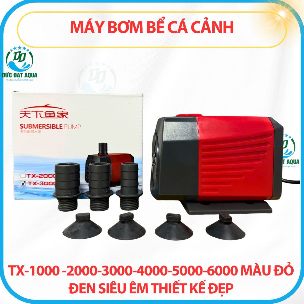 Máy Bơm bể cá cảnh TX-1000 -2000-3000-4000-5000-6000 màu đỏ đen siêu êm thiết kế đẹp cho hồ cá 4
