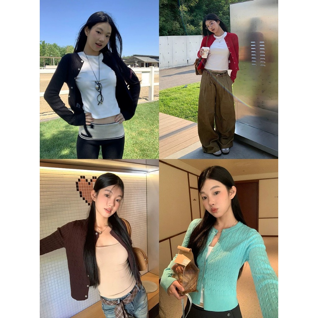 (sẵn)Áo cardigan len màu trơn đỏ đen xanh nâu basic cơ bản cổ tròn chất dày dặn CDG010 - Tiktik