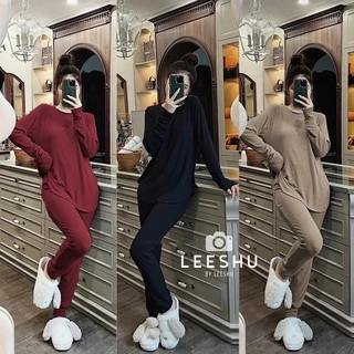 Bộ thun dẻo có Bigsize vạt bầu mặc nhà ủ kem chất cotton lạnh mềm mát bo gấu form rộng có túi  ❤Leeshu❤