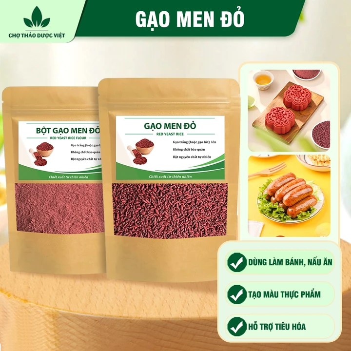Gạo men đỏ 100g, bột và hạt tùy chọn, hồng cúc mễ - Chợ Thảo Dược Việt