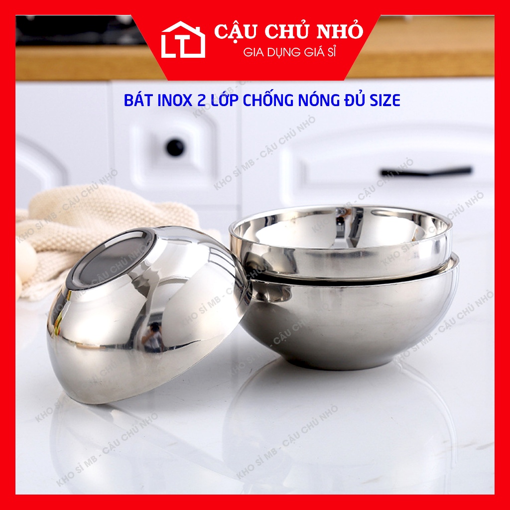 Bát inox 2 lớp chống nóng cho bé mầm non, bát inox ăn cơm, canh cách ...
